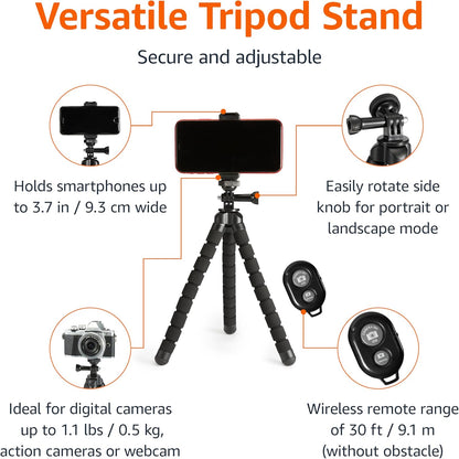 Amazon Basics 10‑Inch Portable Flexible Tripod with Remote