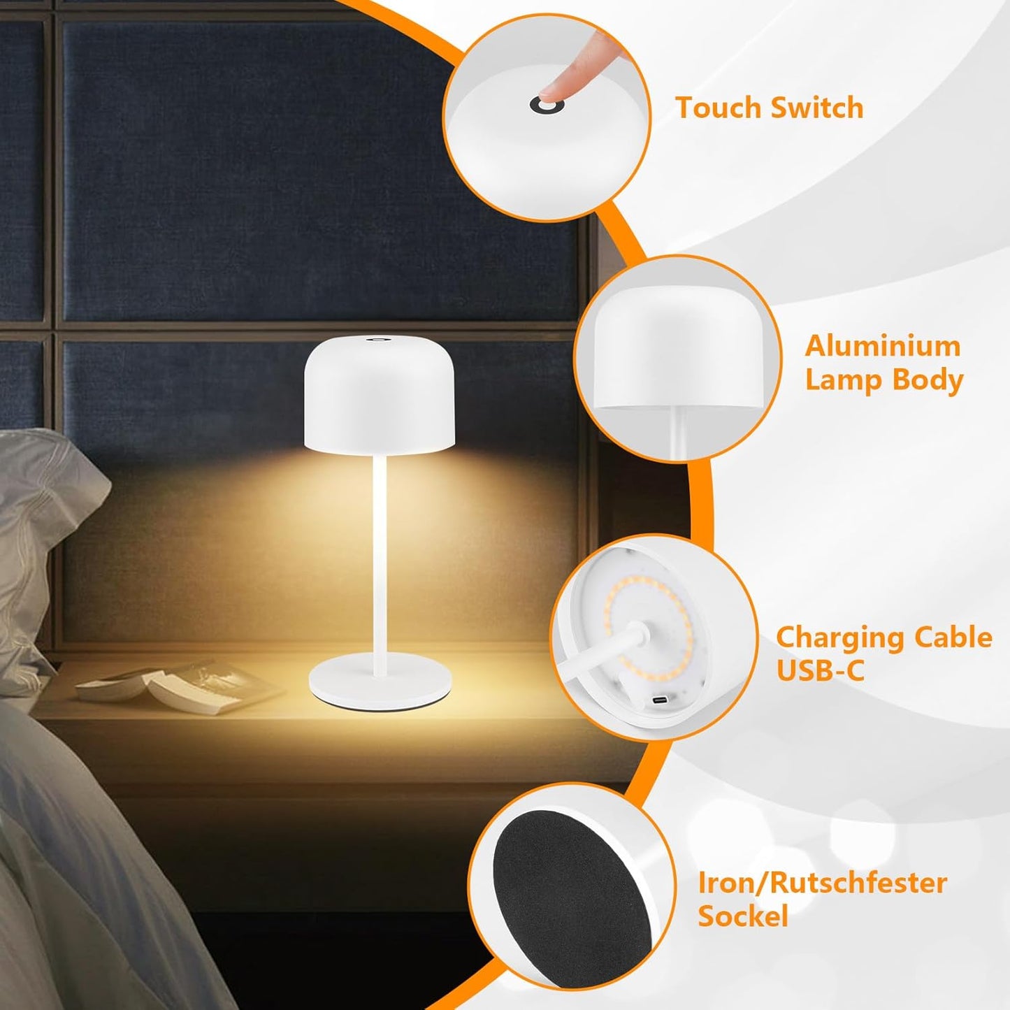 Klighten 2‑Pack Dimmable Wireless Table Lamp, Waterproof, USB‑C