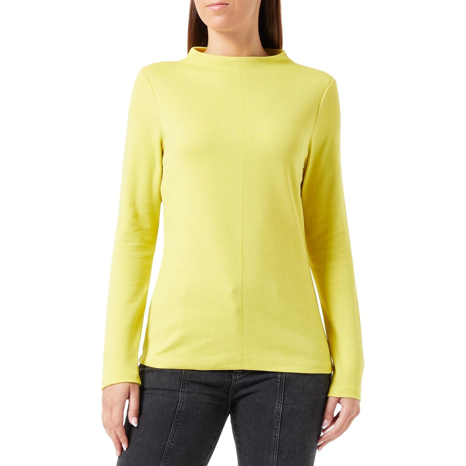 s.Oliver Women's Comfortable Yellow Long‑Sleeve Cotton T‑Shirt Fit