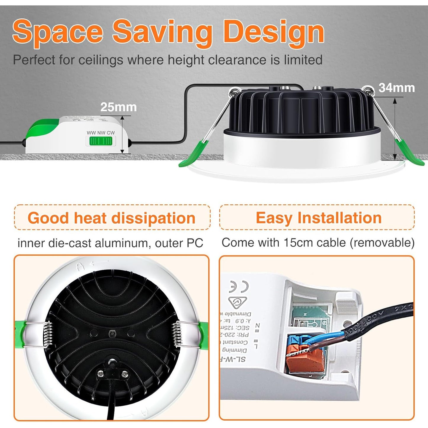 ALUSSO 8W Dimmable Recessed LED Spotlight with Transformer, Waterproof, 6-Pack