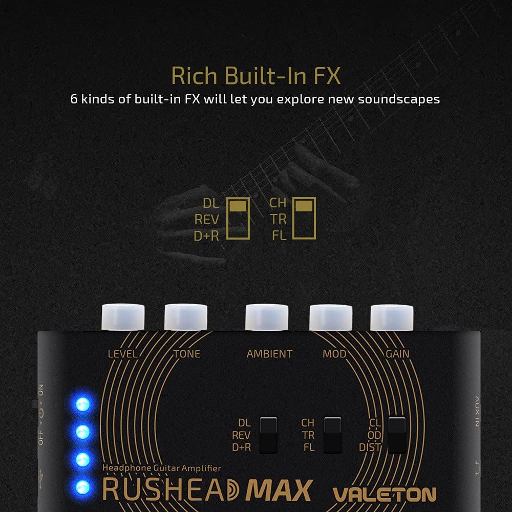 Valeton Rushead Max USB Rechargeable Pocket Guitar Amplifier with Effects