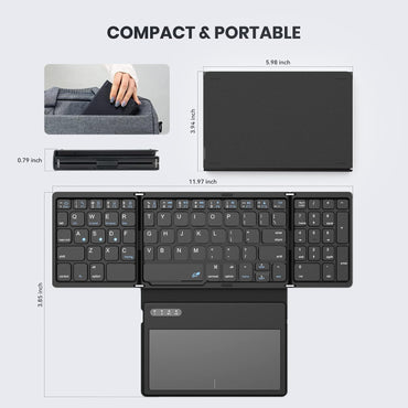 HOUMT Foldable Full-Size Bluetooth Keyboard with Touchpad & Numeric Keypad