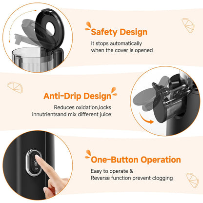 AOBOSI 135mm Large Feed Chute 1.5L 200W Cold Press Juicer – Black