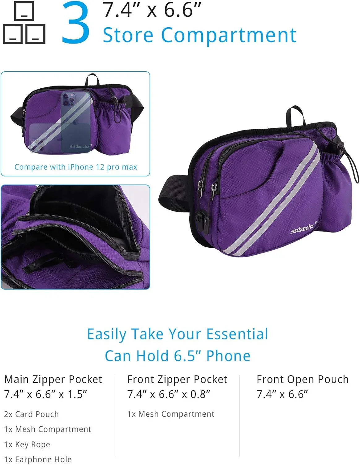 Gisdanchz Waterproof Hip Pack with Bottle Holder and Multiple Pockets - Gomix Brands Outlet