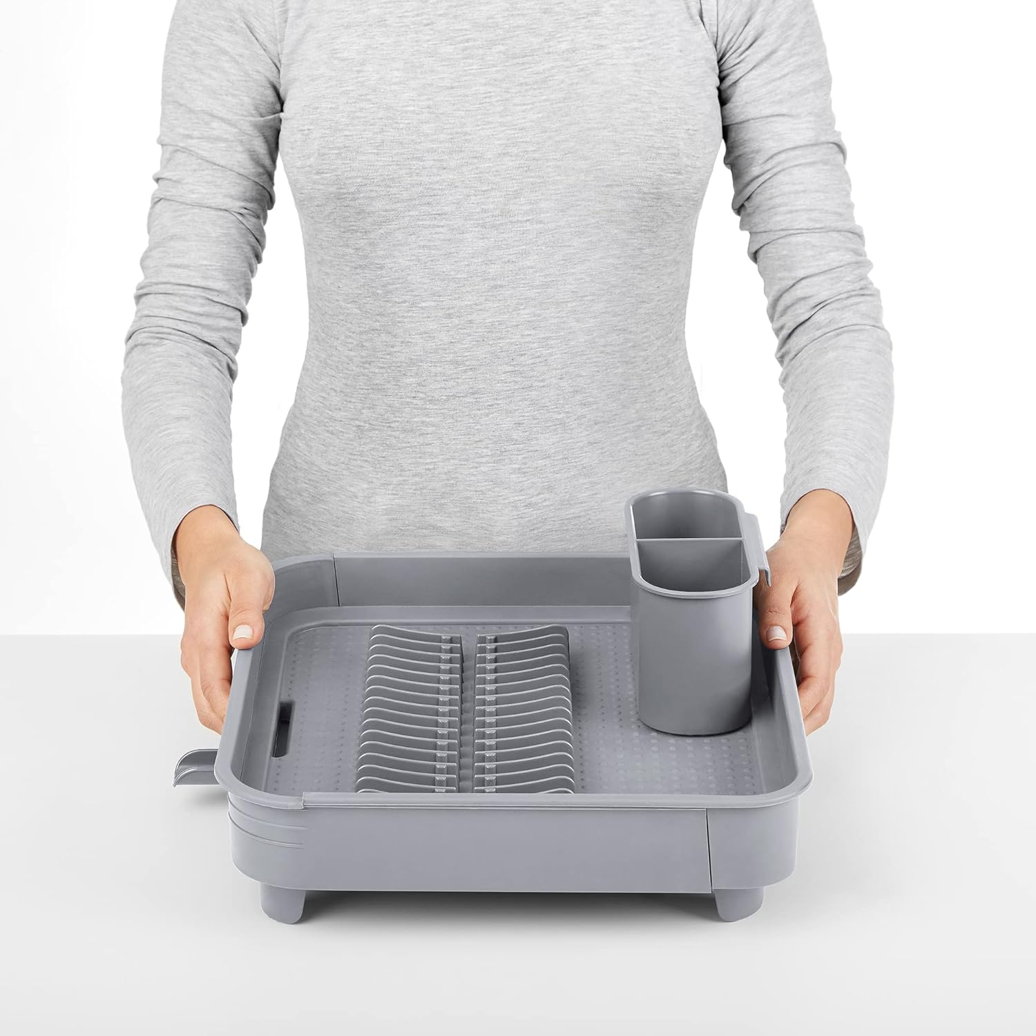 Rayen Grey Extendable Dish Drainer with Adjustable Nozzle, 36x51 cm
