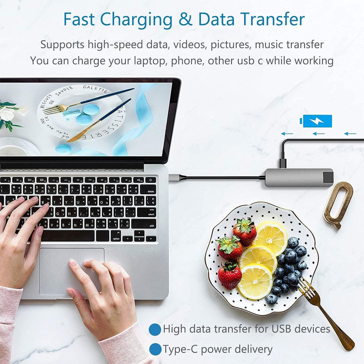 5-in-1 USB-C Docking Station, USB C to Ethernet HDMI USB Adapter