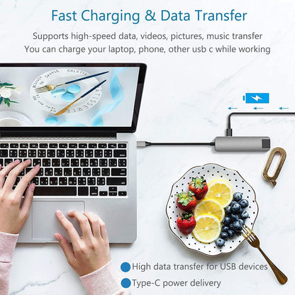 5-in-1 USB-C Docking Station, USB C to Ethernet HDMI USB Adapter