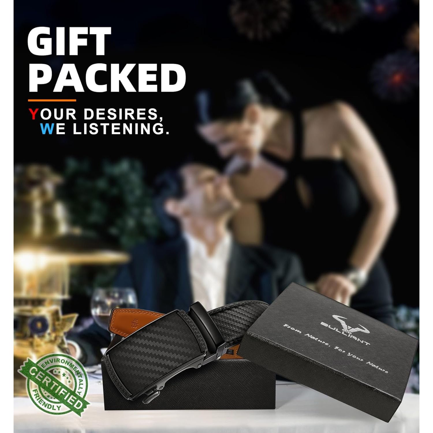 BULLIANT Adjustable Slide Ratchet Leather Belt for Men