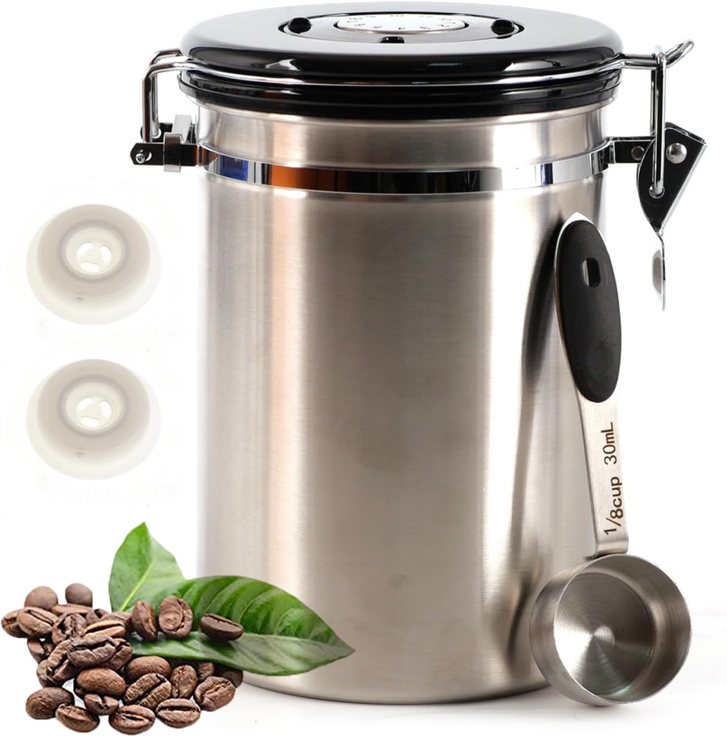 SUEIANNMN 1.8L Airtight Stainless Steel Coffee Canister with Freshness Tracker