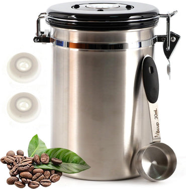 SUEIANNMN 1.8L Airtight Stainless Steel Coffee Canister with Freshness Tracker