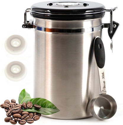 SUEIANNMN 1.8L Airtight Stainless Steel Coffee Canister with Freshness Tracker