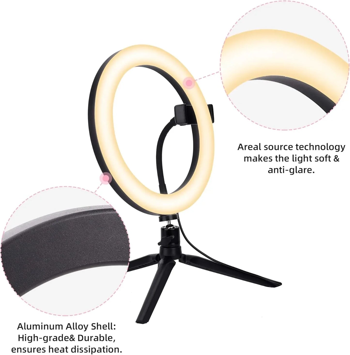 OUSFOT 10‑Inch Dimmable LED Ring Light with Tripod‑Phone Holder - Gomix Brands Outlet
