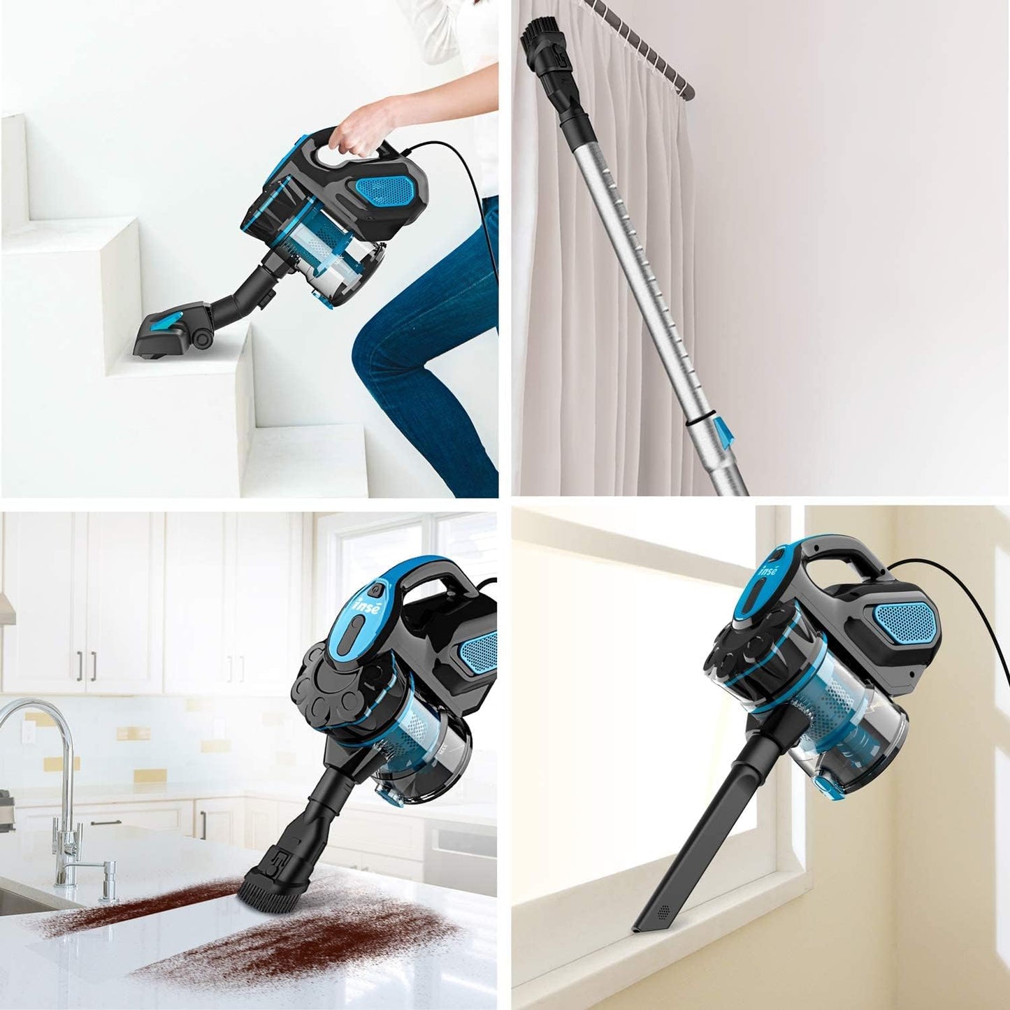 INSE I5 600 W Corded Stick Vacuum Cleaner 18 kPa Suction 6 m Cable Blue