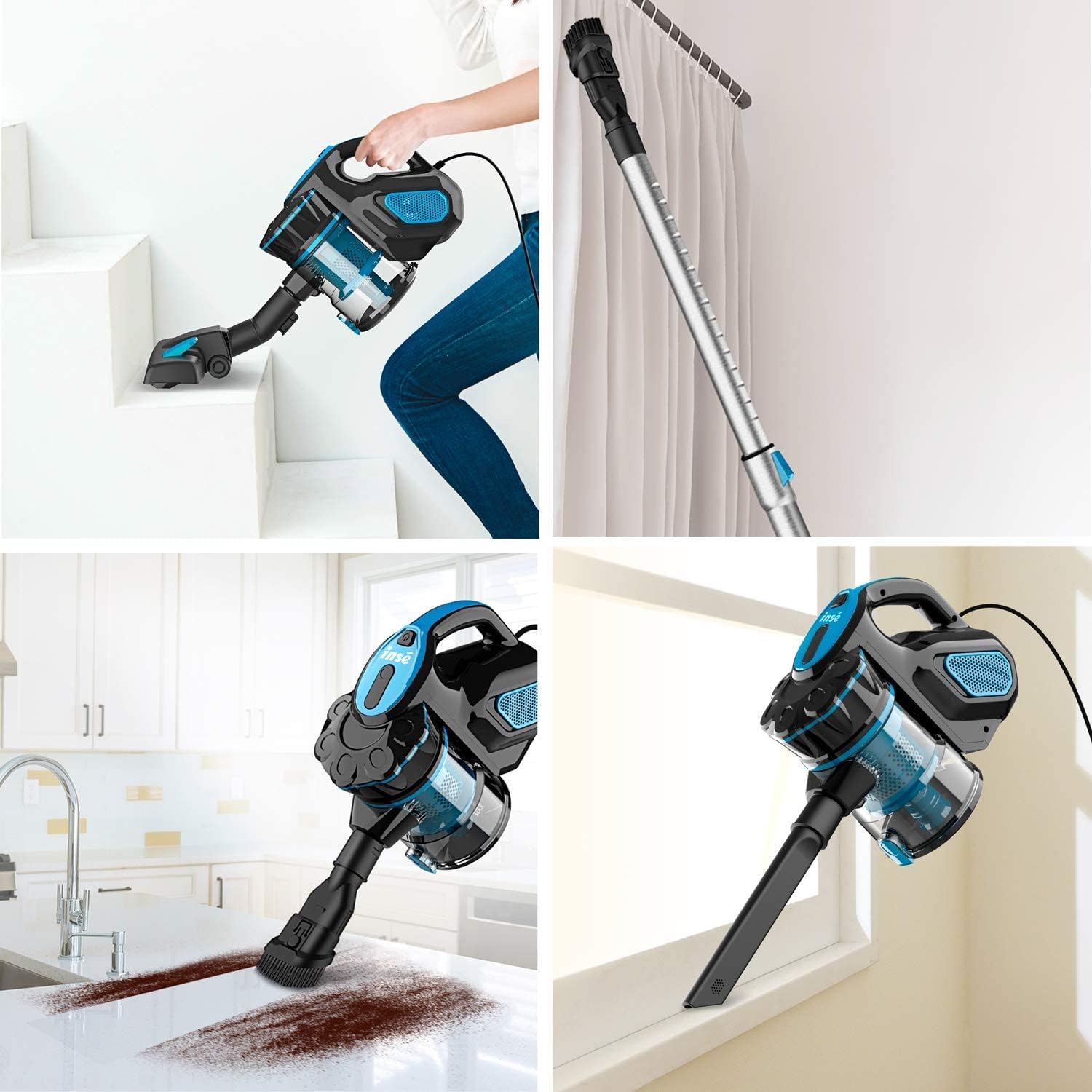 INSE I5 600 W Corded Stick Vacuum Cleaner 18 kPa Suction 6 m Cable Blue