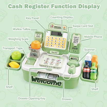 AquaFalcon Kids Pretend Cash Register Playset with Scanner and Money