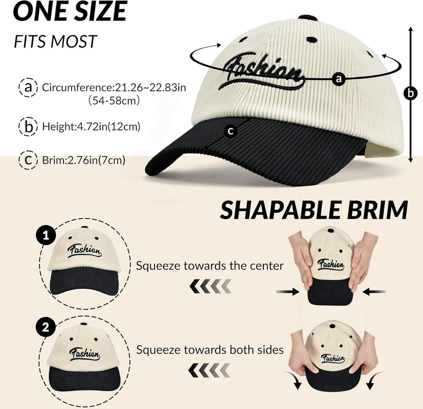 Sukeen Unisex Two-Tone Corduroy Baseball Cap Adjustable Warm Fashion Hat