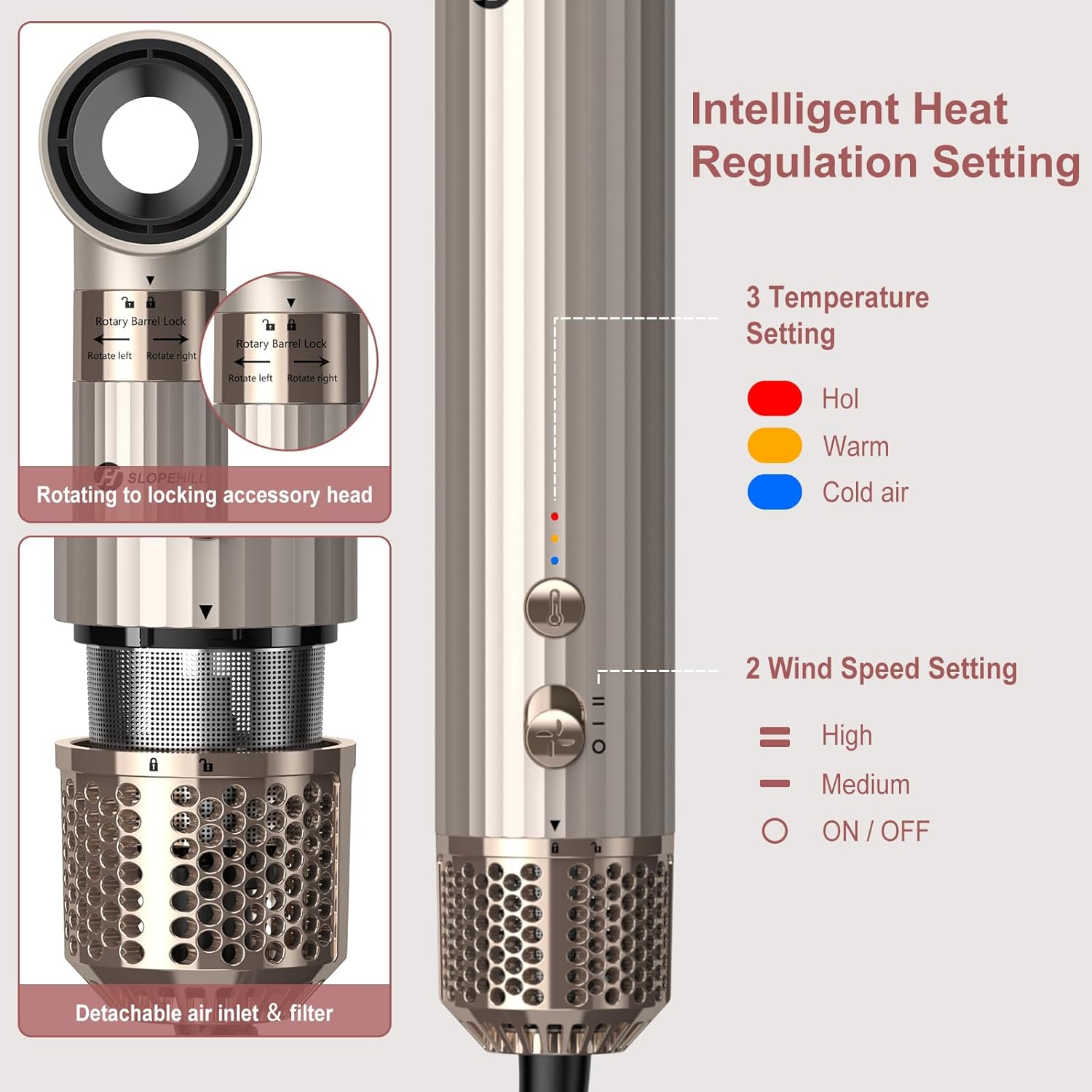 Slopehill 5-in-1 Ionic Airstyler: High-Speed Dryer, Curler, Volumizer, Straightener