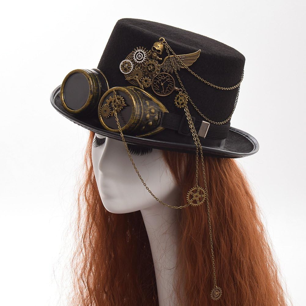 GRACEART Steampunk Top Hat with Removable Goggles and Gears