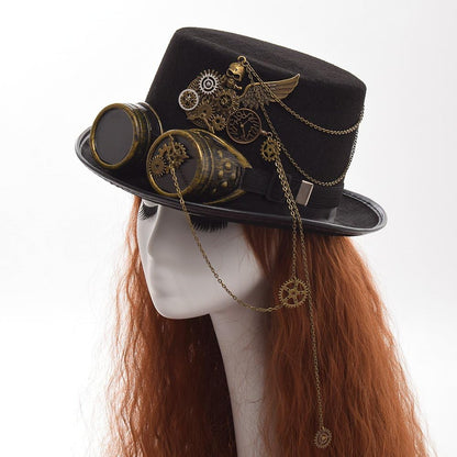 GRACEART Steampunk Top Hat with Removable Goggles and Gears