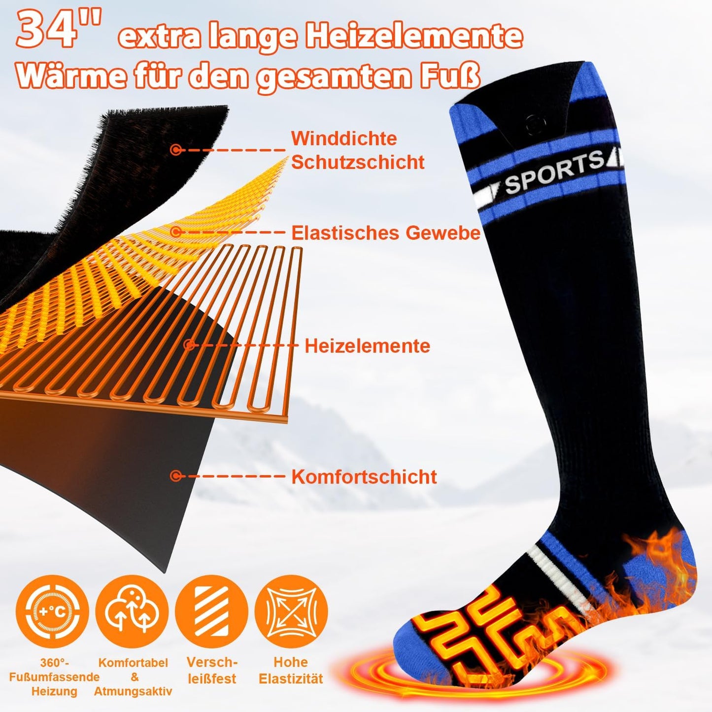 VICEPLUS Heated Ski Socks with 8000mAh Battery and App Control