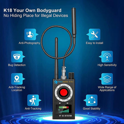 Menborn Anti Spy Hidden Camera and RF Bug Detector Black