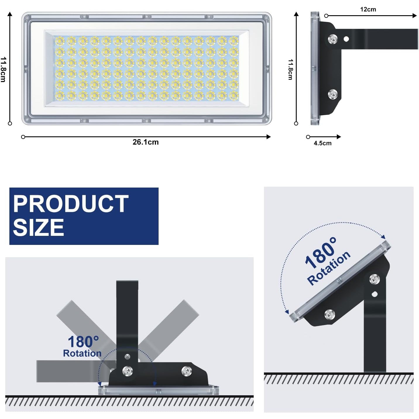 TASINUO 100W 2-Piece Outdoor LED Floodlight 10000LM IP67 Waterproof