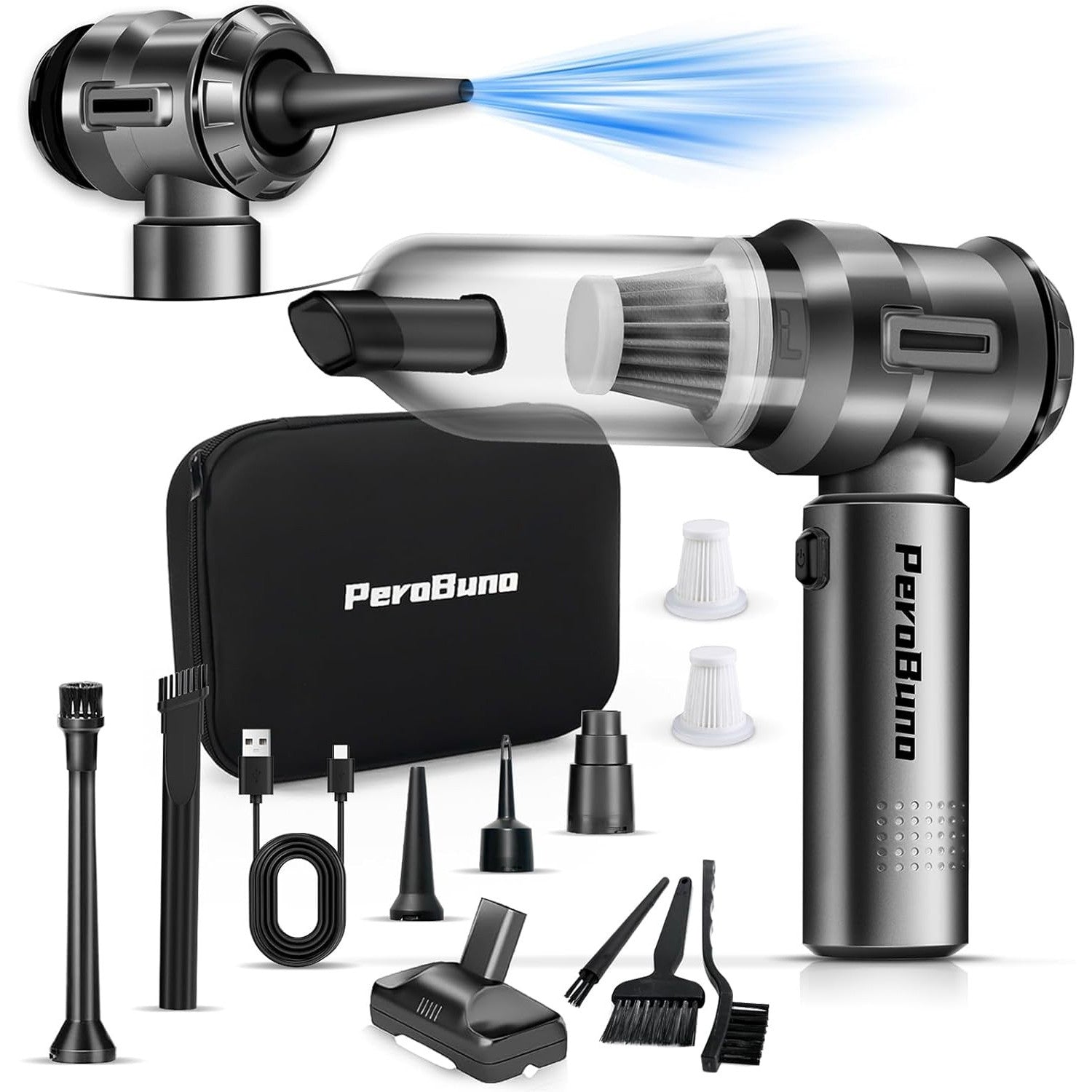 PeroBuno 18KPa Cordless Car Vacuum Cleaner: Powerful Portable Handheld with Air Duster