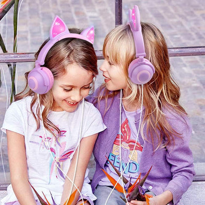Esonstyle Kids Cat Ear Headphones Wired Over-Ear 85dB Volume Limited Food-Grade Silicone 3.5mm Jack Pink