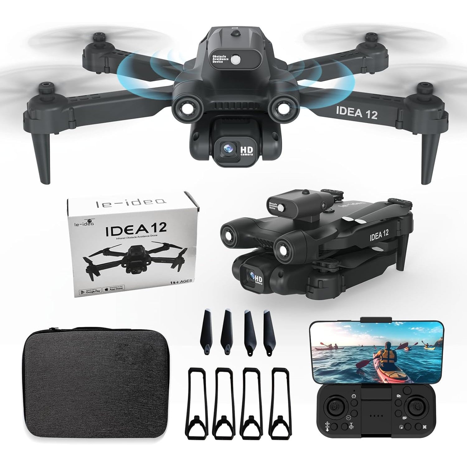 IDEA12 Adjustable 1080P Drone with Dual Cameras & Obstacle Avoidance