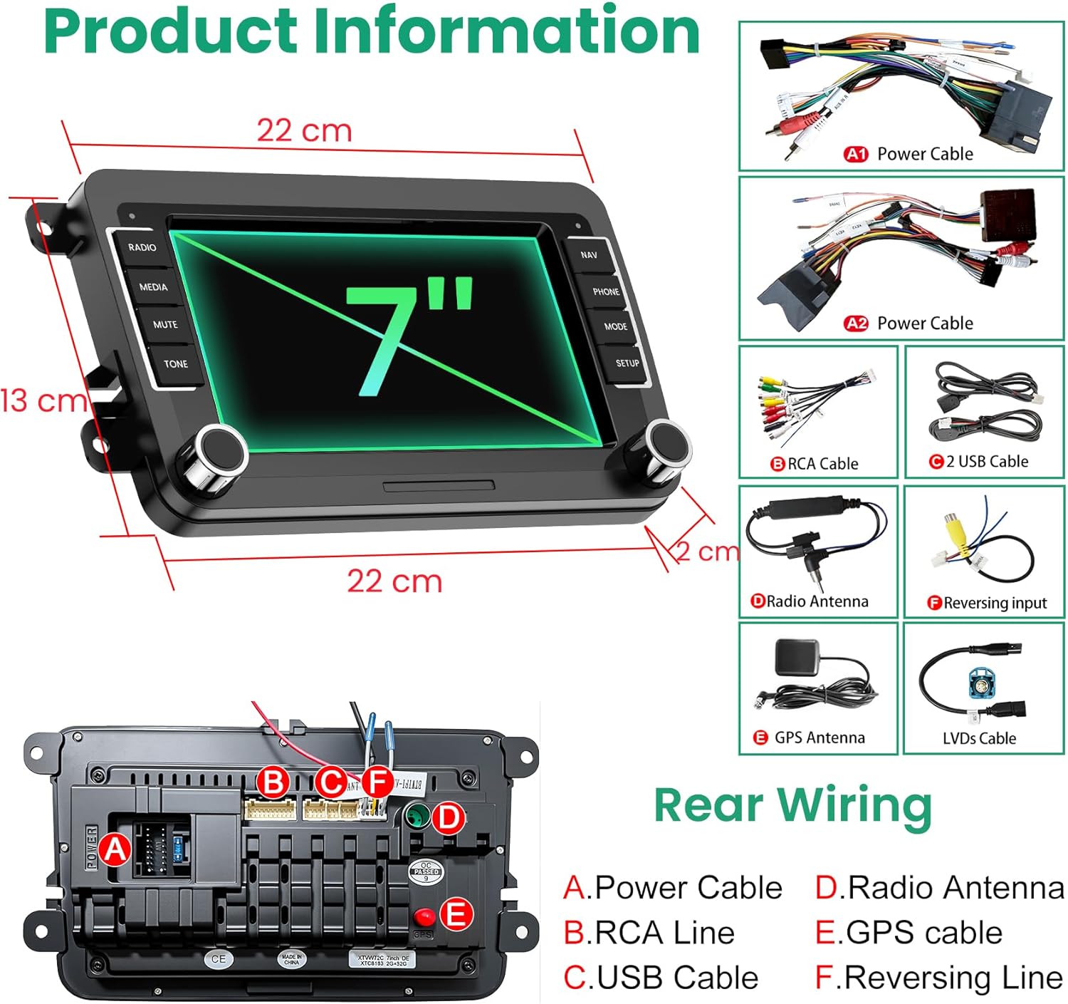 Android 13 Car Stereo for VW Golf – 7" IPS Touchscreen