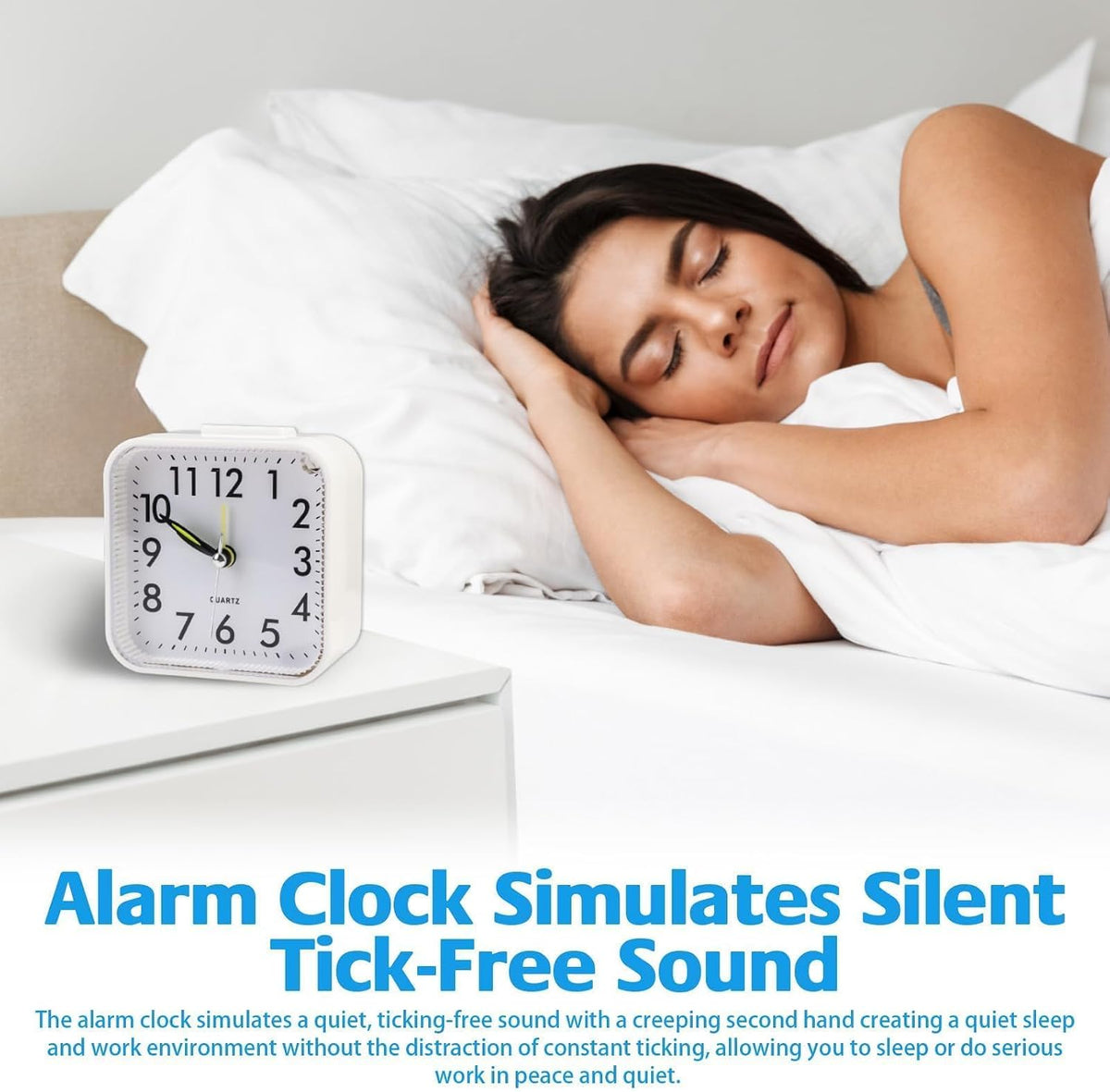 Fuitke 1 Silent Analogue Travel Alarm Clock White