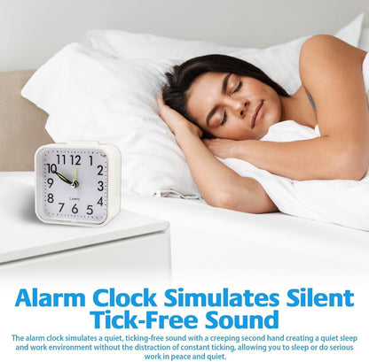 Fuitke 1 Silent Analogue Travel Alarm Clock White
