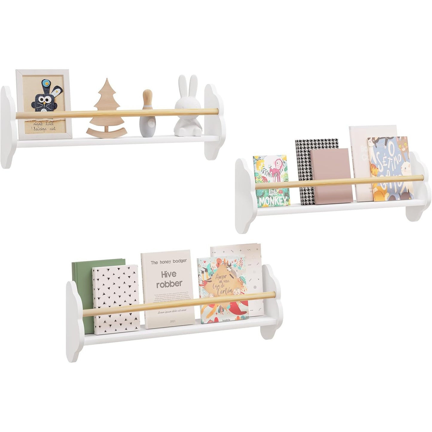 WOLTU Kids Cloud Shaped Wall Shelves Set of 3 White