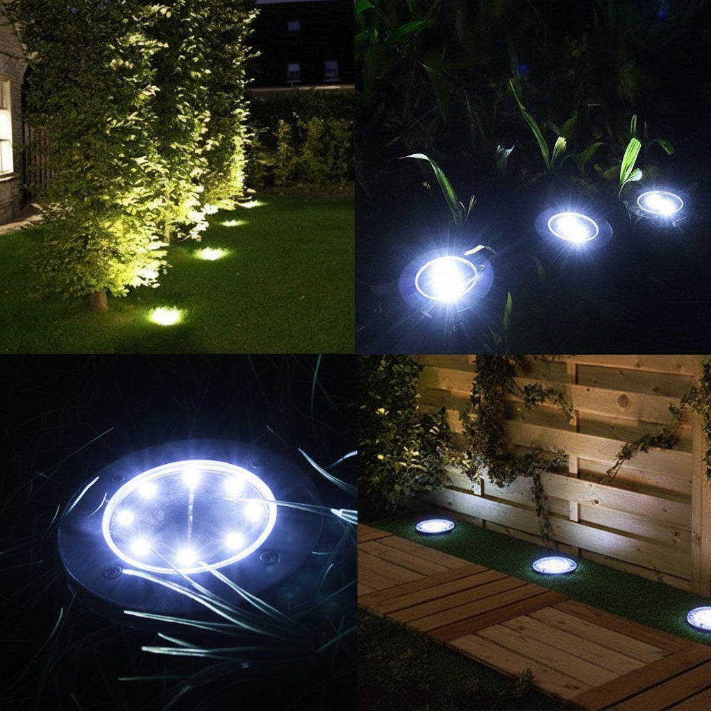 12-Pack Solar Ground Lights 8 LED Warm White IP65 Garden Pathway