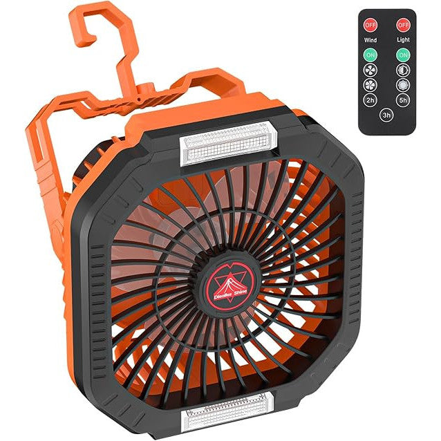Diealles Shine Portable Camping Fan with LED Light 2in1 and 10400mAh Battery