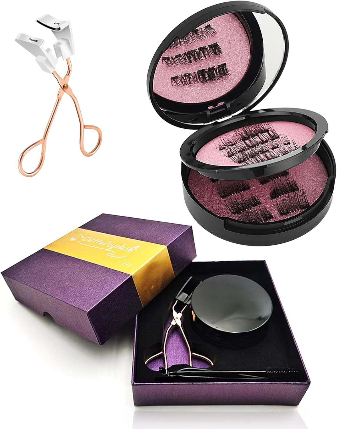 Chlffua Magnetic Eyelash Set 3-Pair Waterproof Reusable Natural Look Ultra-Thin