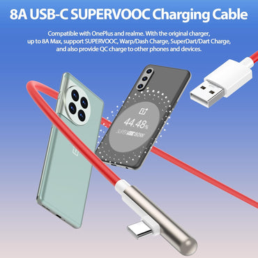 COOYA Right-Angle 8A USB-A to USB-C Cable 6.6ft for OnePlus/Samsung