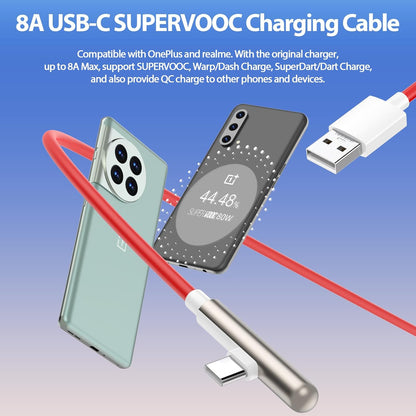 COOYA Right-Angle 8A USB-A to USB-C Cable 6.6ft for OnePlus/Samsung