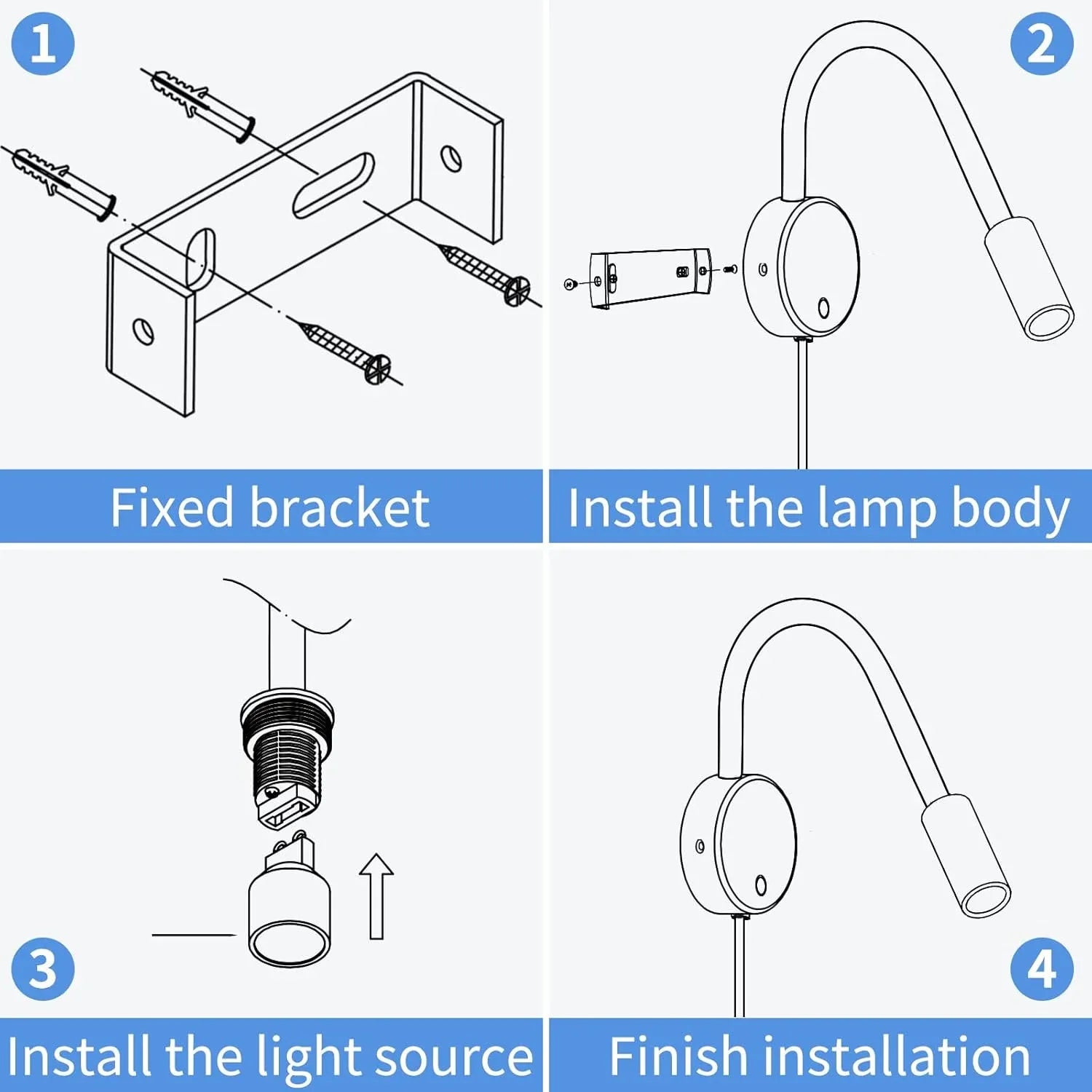 Eofiti Black Wall-Mount Reading Lamp with Adjustable Swan Neck - Gomix Brands Outlet