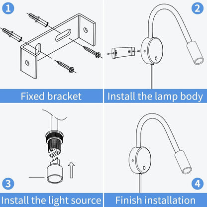 Eofiti Black Wall-Mount Reading Lamp with Adjustable Swan Neck - Gomix Brands Outlet