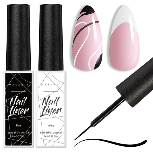 Makartt Pro Gel Nail Liner Set: White & Black, Precision Brush