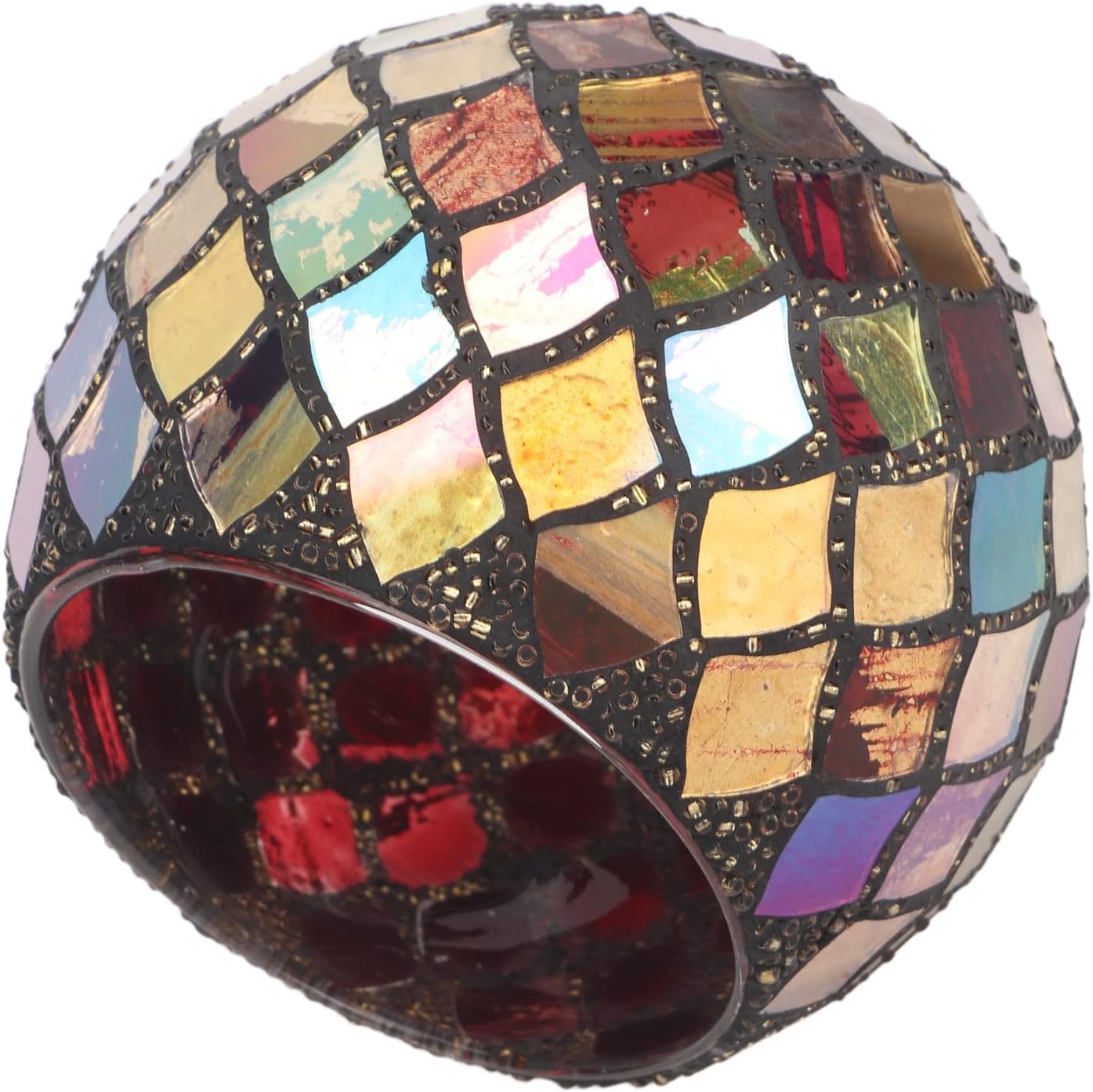 Red Mosaic Glass Tealight Holder – Decorative Vase & Desk Organizer