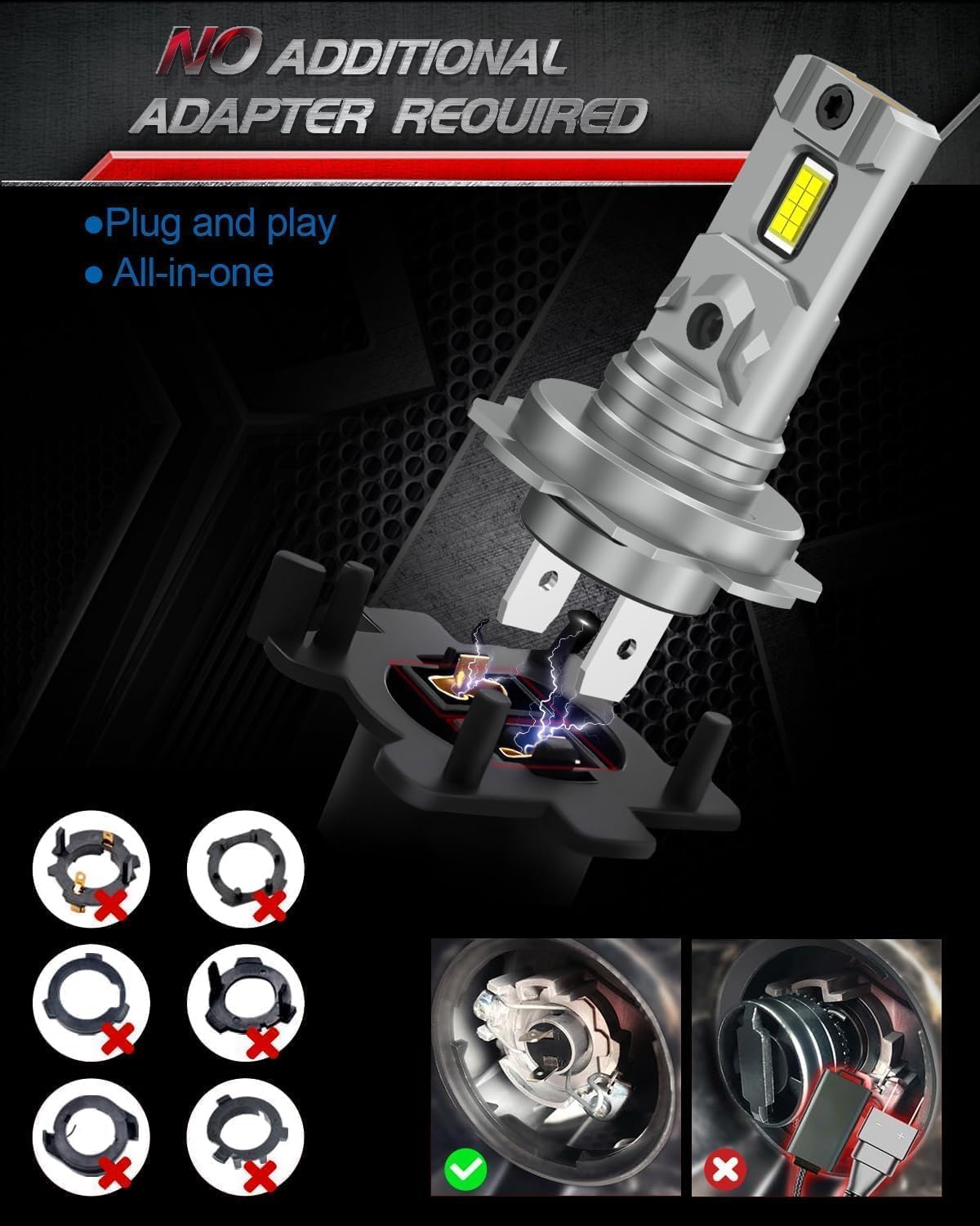 Dumgeo H7 LED Headlight Bulb 1600LM 6500K IP68 2-Pack