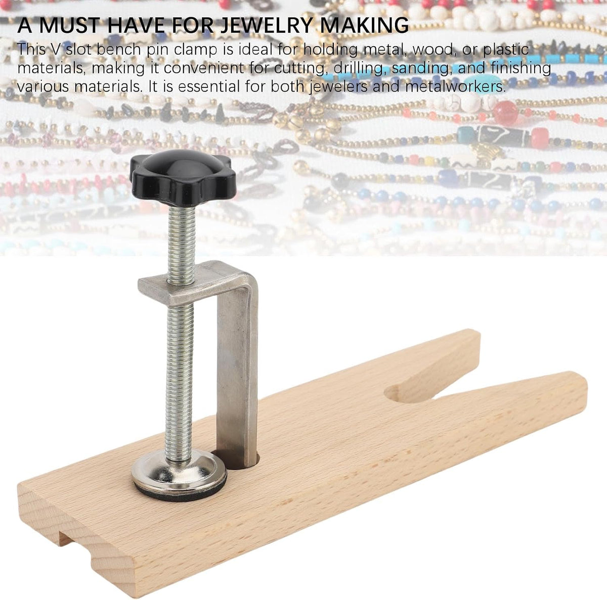 Wooden Bench Pin with V Slot and Clamp Jewelry Making Tool