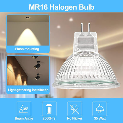 WeshLMPO MR16 35W GU5.3 Dimmable Warm White Halogen Bulb 6-Pack
