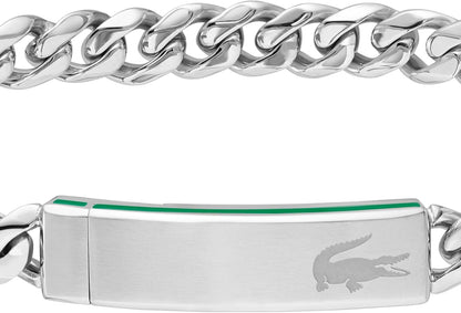 Lacoste Baseline Men's Stainless Steel Link Bracelet with Signature Green Stripe