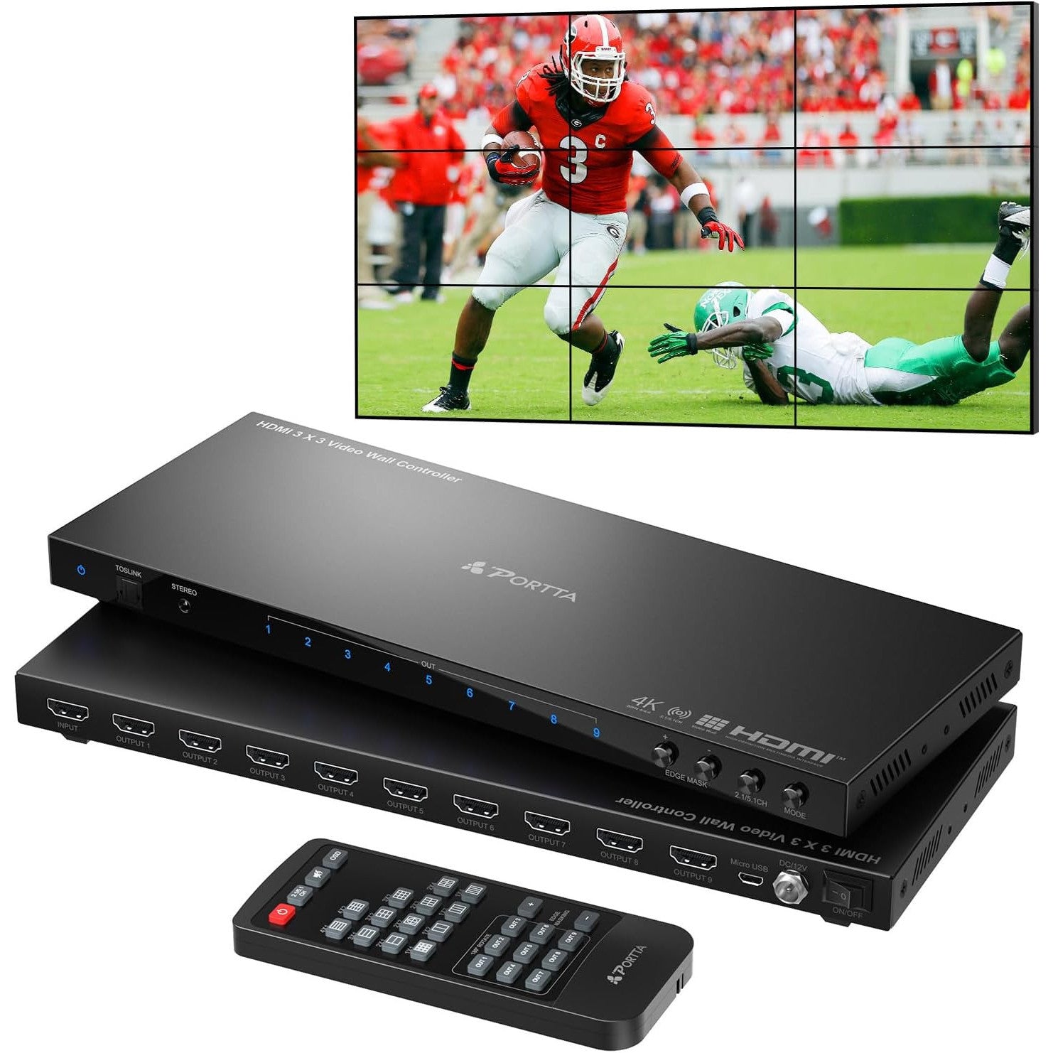 Portta 4K HDMI Video Wall Controller 3x3 with 19 Modes