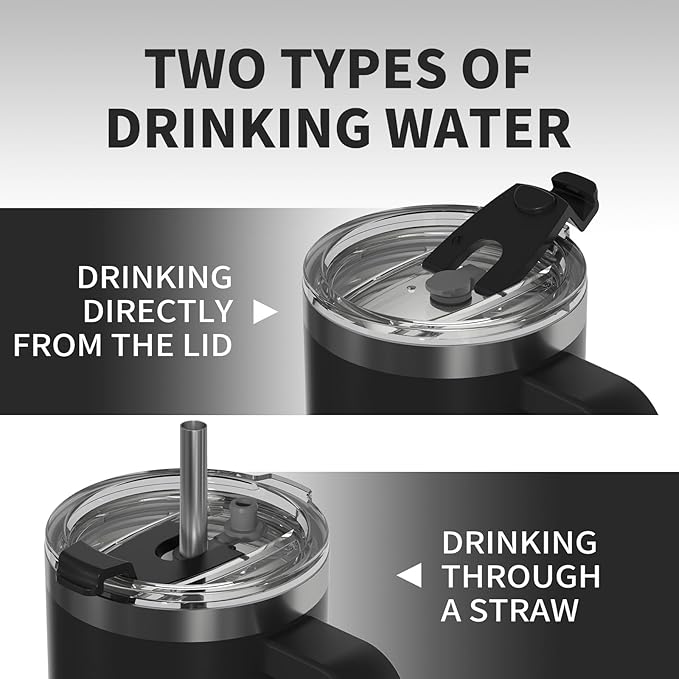 WATERSY 40oz Black Insulated Tumbler with Handle, Lid, Straw