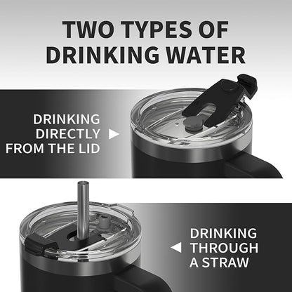 WATERSY 40oz Black Insulated Tumbler with Handle, Lid, Straw