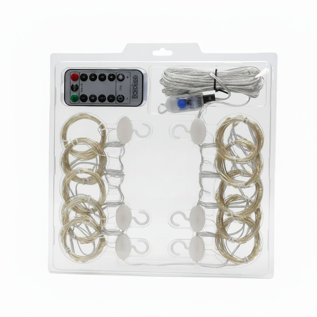Barokee 300 LED Curtain String Lights with Remote, 8 Modes, USB Powered, IP44 Waterproof, Warm White, 3 x 3 m